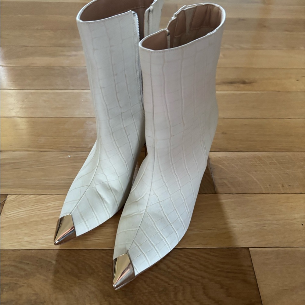 New York & Company White Ankle Boots with Gold Tips